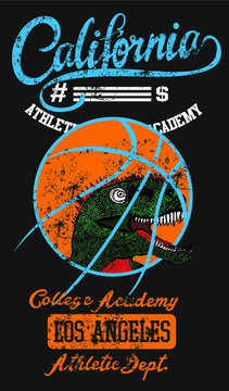 California College Basketball Dinosaur themed embroidery badge graphic design vector art