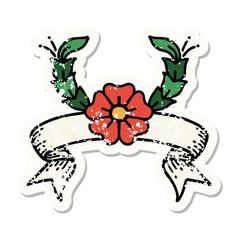 grunge sticker with banner of a decorative flower