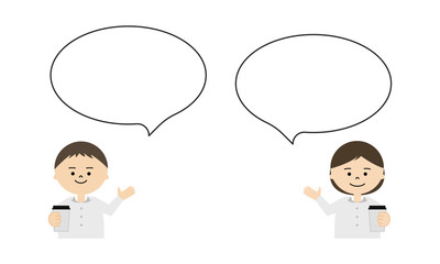 カフェ店員　吹き出し　男女