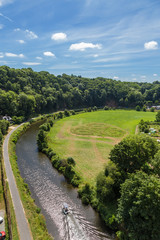 Fototapeta na wymiar Dinan, France. Aerial view of the picturesque bend of the Rance River