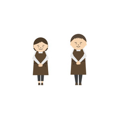 男女　カフェ店員　お辞儀