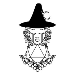 crying human witch with natural one D20 dice roll illustration