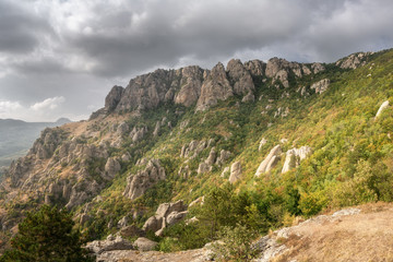 Crimea. Valley of Ghosts, Demerdzhi. Panorama of the mountains in high resolution. Hayalet vadiysi