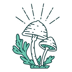 Naklejka premium traditional tattoo style mushrooms