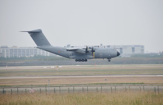 A A400M plane landed at shanghai pudong international airport.
