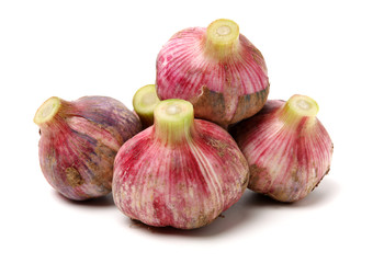 Fresh young garlic isolated on white background
