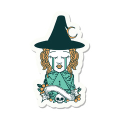 crying human witch with natural D20 roll sticker