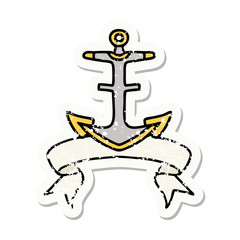 grunge sticker with banner of an anchor