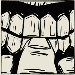 Nail Biting linocut illustration