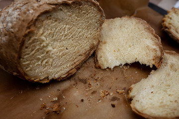 sliced loaf of fresh bread. close-up