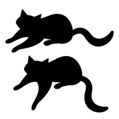 Cats in different poses. Black silhouettes of pets.