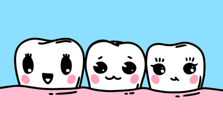 Fototapeta premium Teeth cute characters. Dental oral health care vector illustration