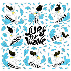 Surf the wave - hand drawn surfing emetion