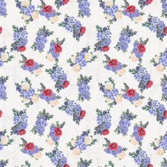 Watercolor floral seamless pattern. Hand painted flowers, greeting card template or wrapping paper