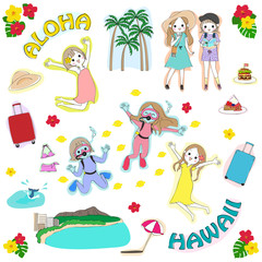Obraz na płótnie Canvas ハワイ旅行を楽しむ女子2人のハワイイメージセット