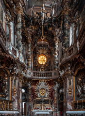 Fototapeta premium Close view of ornate altar facade of Baroque church Asamkirche in Munich, Germany