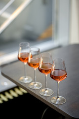 Glasses of rose wine on summer terrace