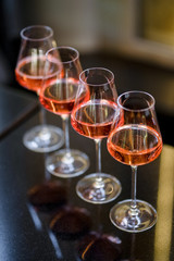 Glasses of rose wine on summer terrace