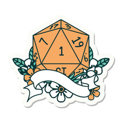 natural one d20 dice roll sticker