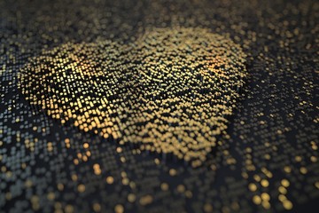 Golden numbers bars compose heart shape. 3D rendering