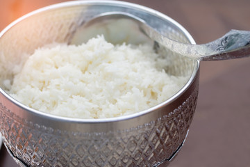 Thai jasmine rice in thai bowl style.
