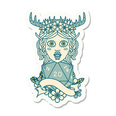 elf druid with natural twenty dice roll sticker