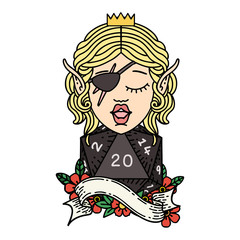 elf rogue with natural twenty dice roll illustration