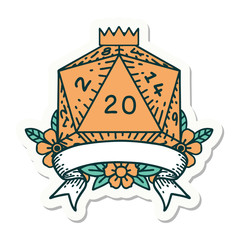natural 20 critical hit D20 dice roll sticker