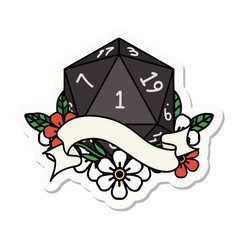 natural one d20 dice roll sticker