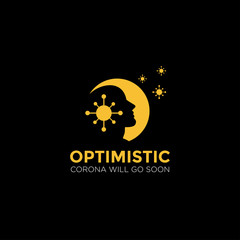 optimistic logo, shadow human head on moon vector