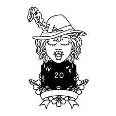 half orc bard with natural 20 dice roll illustration