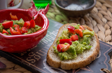 bruschetta with a paste of avocado