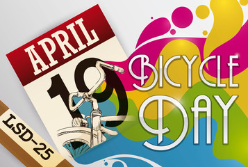 Sample, Calendar with Reminder and Bike Draw Commemorating Bicycle Day, Vector Illustration