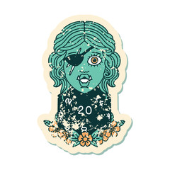 half orc rogue with natural 20 dice roll illustration