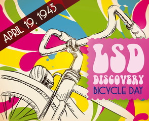 Bike Draw with Psychedelic Background to Commemorate Bicycle Day, Vector Illustration - obrazy, fototapety, plakaty