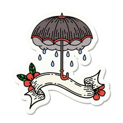 tattoo sticker with banner of an umbrella and storm cloud