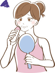 口ひげをシェイバーで剃る女性　イラスト