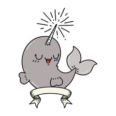 banner with tattoo style happy narwhal © lineartestpilot