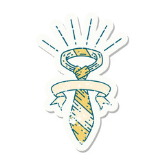 grunge sticker of tattoo style office tie