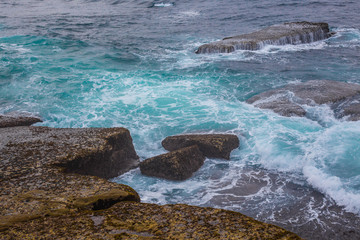 Stone coast and Atlantic ocean in Peniche. Portugal