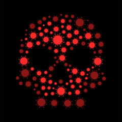 skull COVID-19. vector infographic coronavirus. Pathogen respiratory influenza covid virus cells.