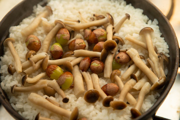 Cooked mushroom and ginkgo nuts rice