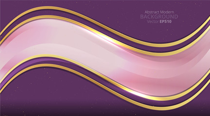 Metallic chrome golden purple violet elegant realistic geometric abstract modern vector frame background hi-tech techno futuristic rippled decoration