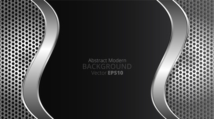 Metallic chrome silver black elegant realistic geometric abstract modern frame vector background hi-tech techno futuristic rippled decoration,