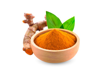 Turmeric and turmeric powder isolated on a white background