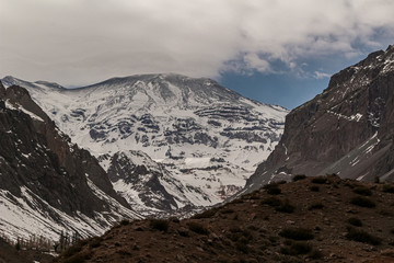 San José de Maipo volcano in winter, Cajón del Maipo, Central Andes of Chile.