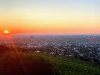 City view from a hill at sunrise