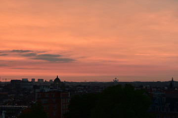Silhouette of Brussels cityscape and Atomium during sunset
