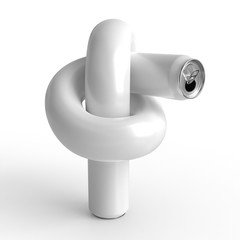 Weird soda can. Abstract aluminum can in the shape of knot. 3d render