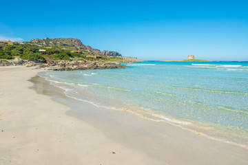 Clear sky over La Pelosa beach in springtime